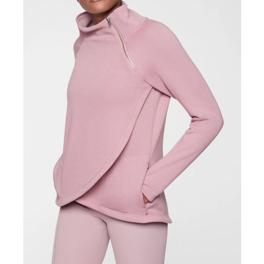 Athleta Cozy Karma Asym Pullover in Sugarplum Mauve Asymmetrical Thumbholes Zip